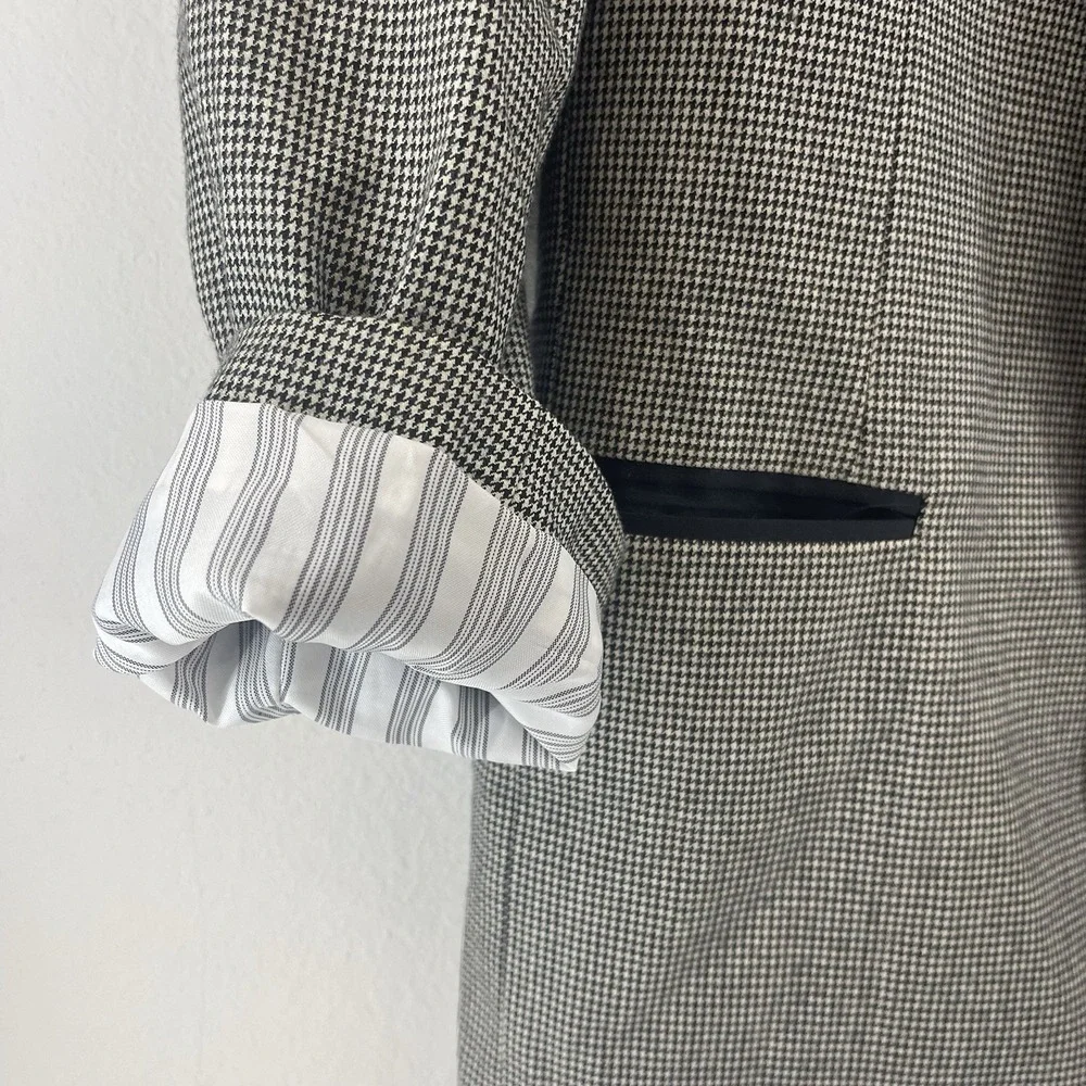 Oscar de la Renta Men's Blazer 37S Black Trim Shawl Collar Houndstooth‎ USA Made